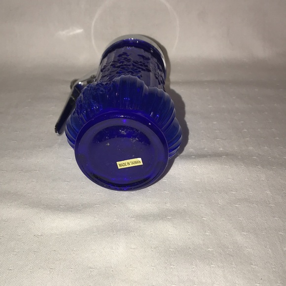 Vintage Cobalt Blue Syrup Pitcher with Flowers - Picture 6 of 10